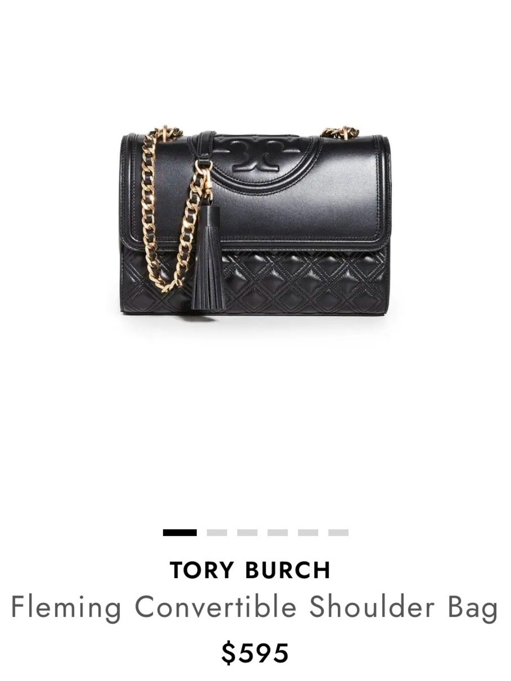 Tory Burch Quilted Fleming Convertible Shoulder Bag - Black & Gold